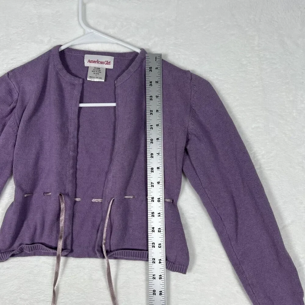 American Girl Girls Purple Cardigan Sweater Size S Ramie Cotton Tie Front